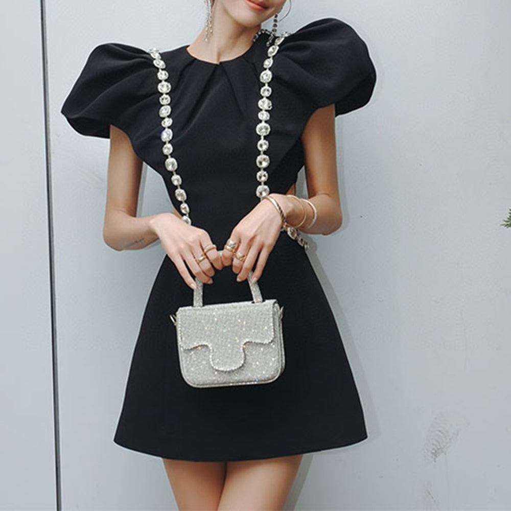 PETUA Diamante Puff Sleeves Mini Dress