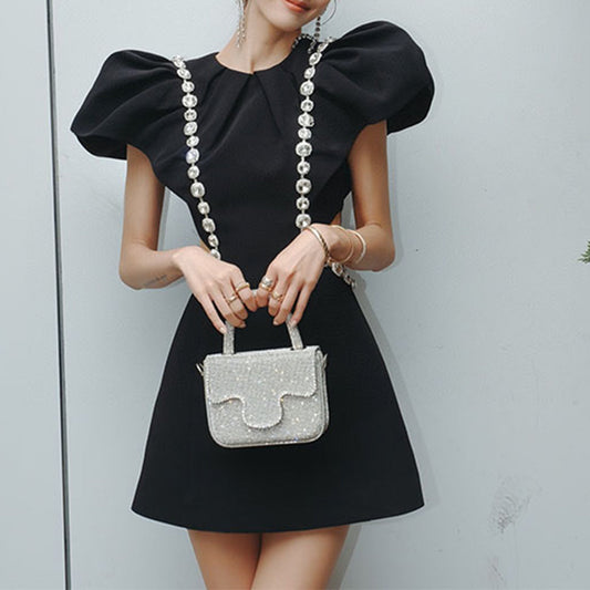 PETUA Diamante Puff Sleeves Mini Dress