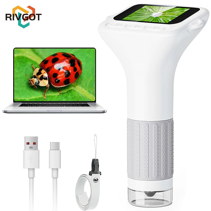 Microscopio digitale portatile RIVGOT con schermo IPS da 2 pollici 1000x, mini microscopio USB portatile tascabile HD compatibile con PC per l'educazione scientifica, regalo di compleanno divertente, giocattolo adatto per bam