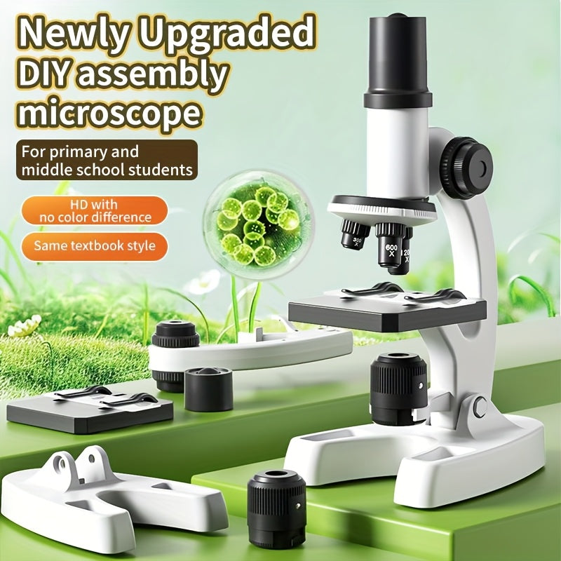 Kit microscopio didattico specifico per studenti - Microscopio scientifico con zoom 300X-1200X per uso interno, esterno e in laboratorio - Materiale PC resistente, ideale per biologia e tecniche di laboratorio, accessori per
