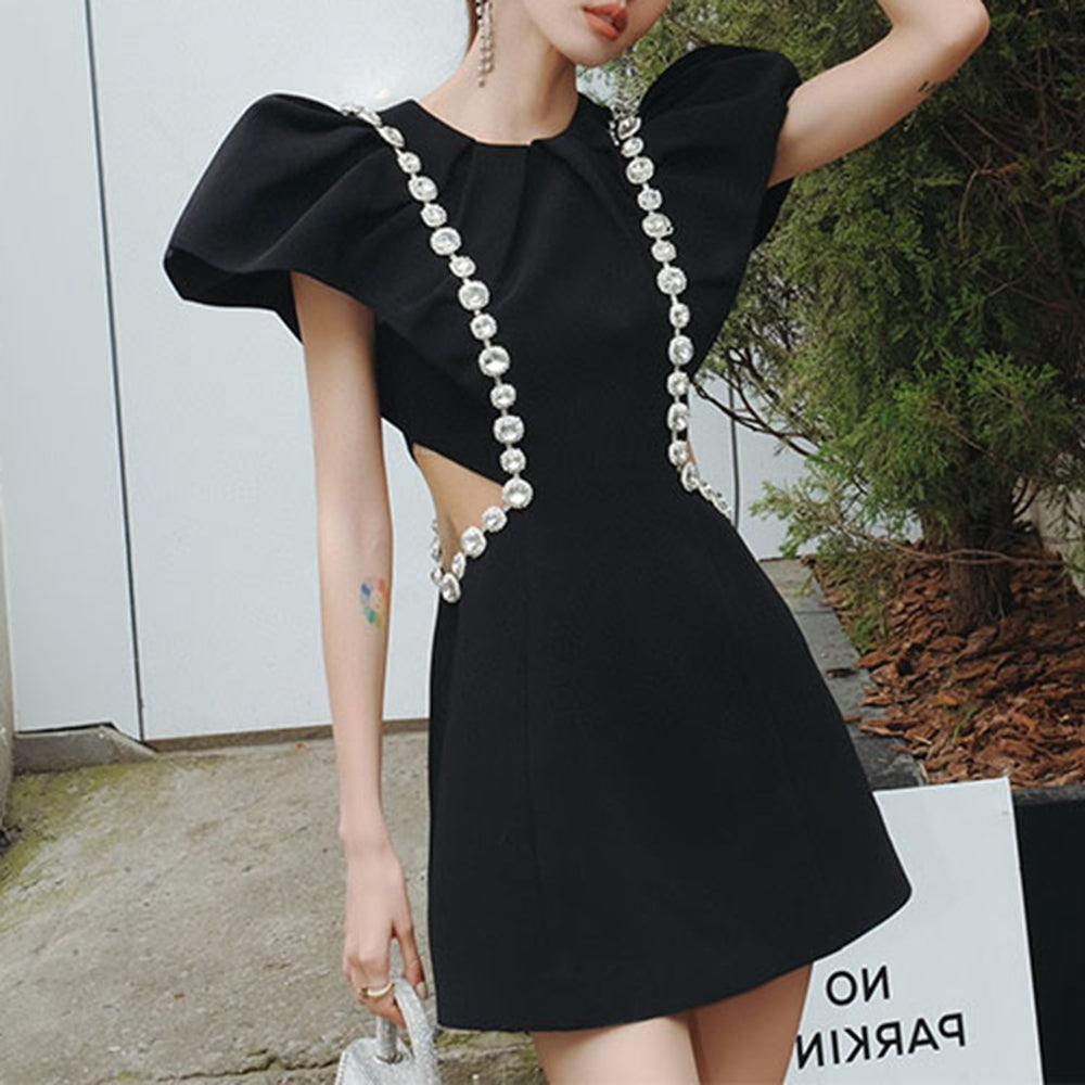 PETUA Diamante Puff Sleeves Mini Dress