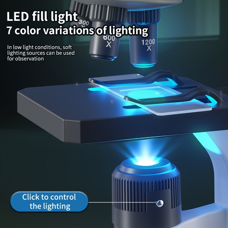 Kit microscopio didattico specifico per studenti - Microscopio scientifico con zoom 300X-1200X per uso interno, esterno e in laboratorio - Materiale PC resistente, ideale per biologia e tecniche di laboratorio, accessori per