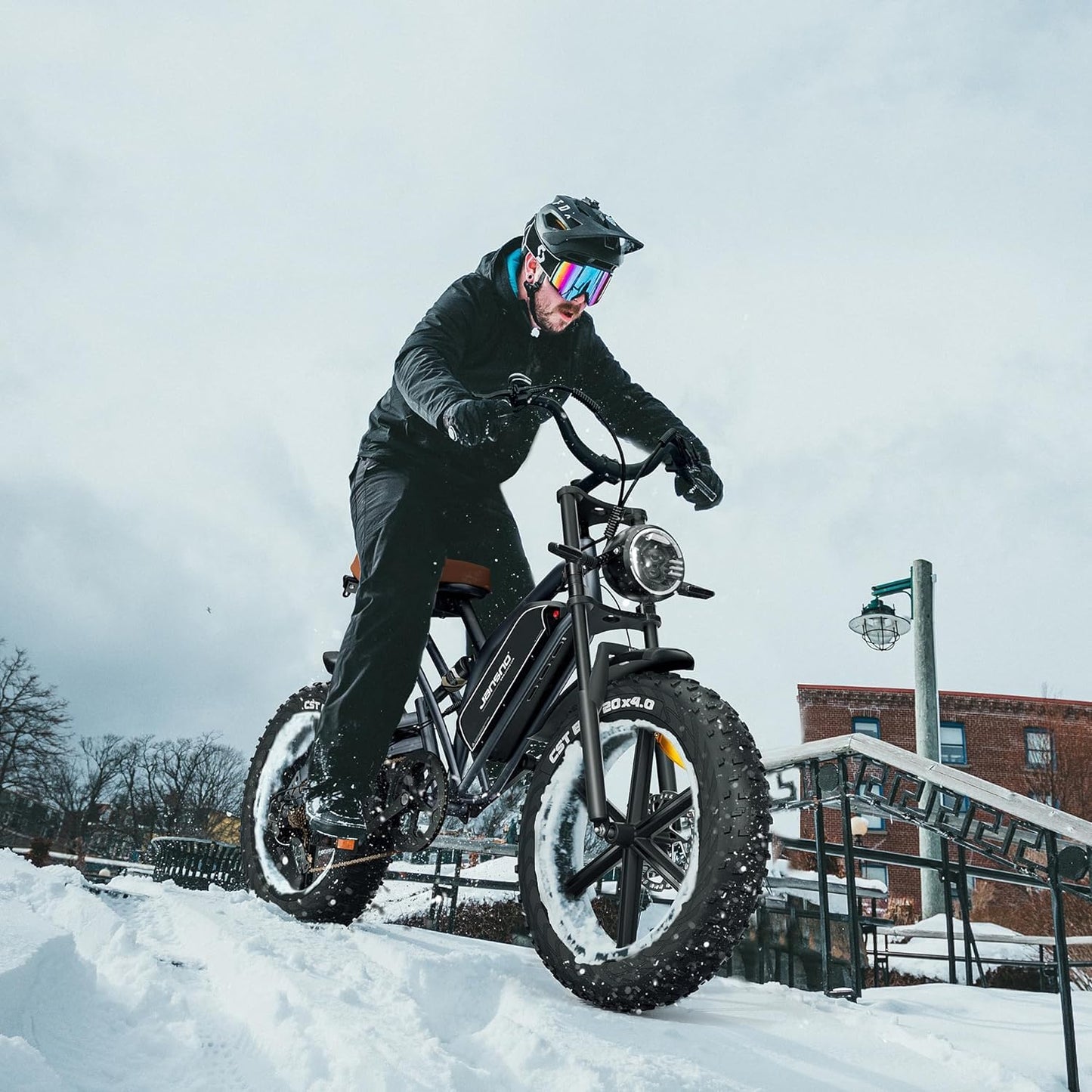 JANSNO Bicicletta Elettrica 20" x 4.0 Fat Tire, 7 Velocità Bici Elettrica, Freni a Disco Meccanici Anteriori e Posteriori, E-Bike per Adulti, Batteria Rimovibile 48V 14Ah
