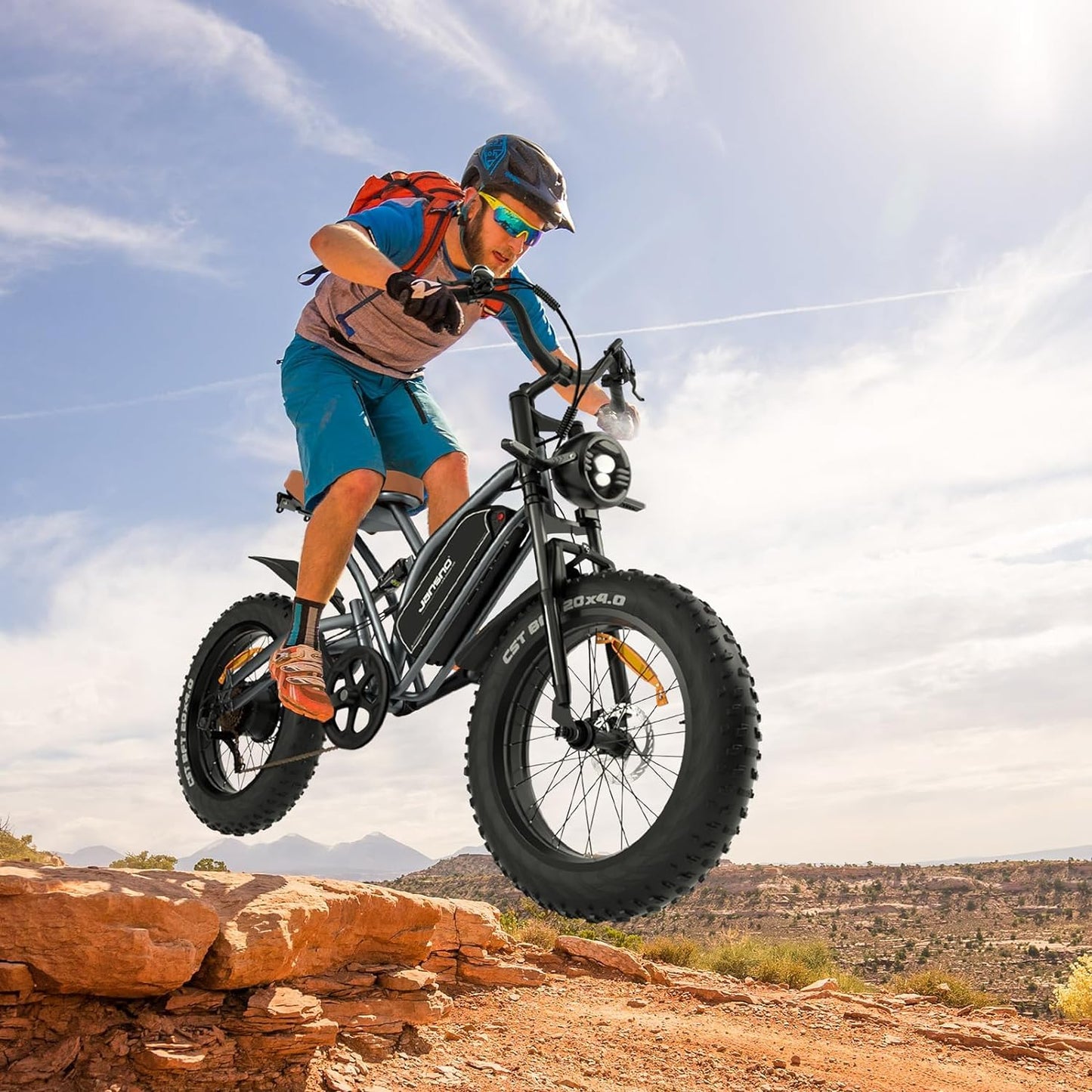 JANSNO Bicicletta Elettrica 20" x 4.0 Fat Tire, 7 Velocità Bici Elettrica, Freni a Disco Meccanici Anteriori e Posteriori, E-Bike per Adulti, Batteria Rimovibile 48V 14Ah