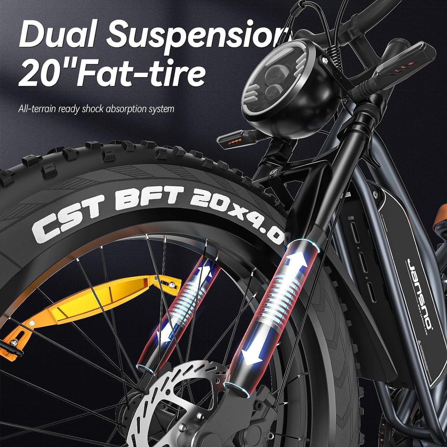 JANSNO Bicicletta Elettrica 20" x 4.0 Fat Tire, 7 Velocità Bici Elettrica, Freni a Disco Meccanici Anteriori e Posteriori, E-Bike per Adulti, Batteria Rimovibile 48V 14Ah