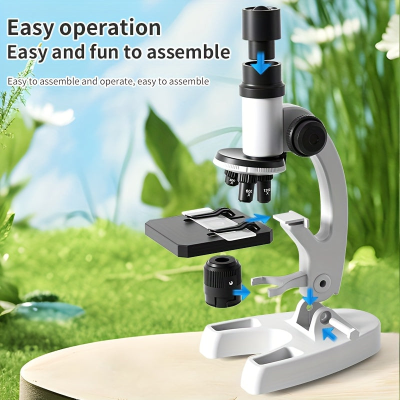 Kit microscopio didattico specifico per studenti - Microscopio scientifico con zoom 300X-1200X per uso interno, esterno e in laboratorio - Materiale PC resistente, ideale per biologia e tecniche di laboratorio, accessori per