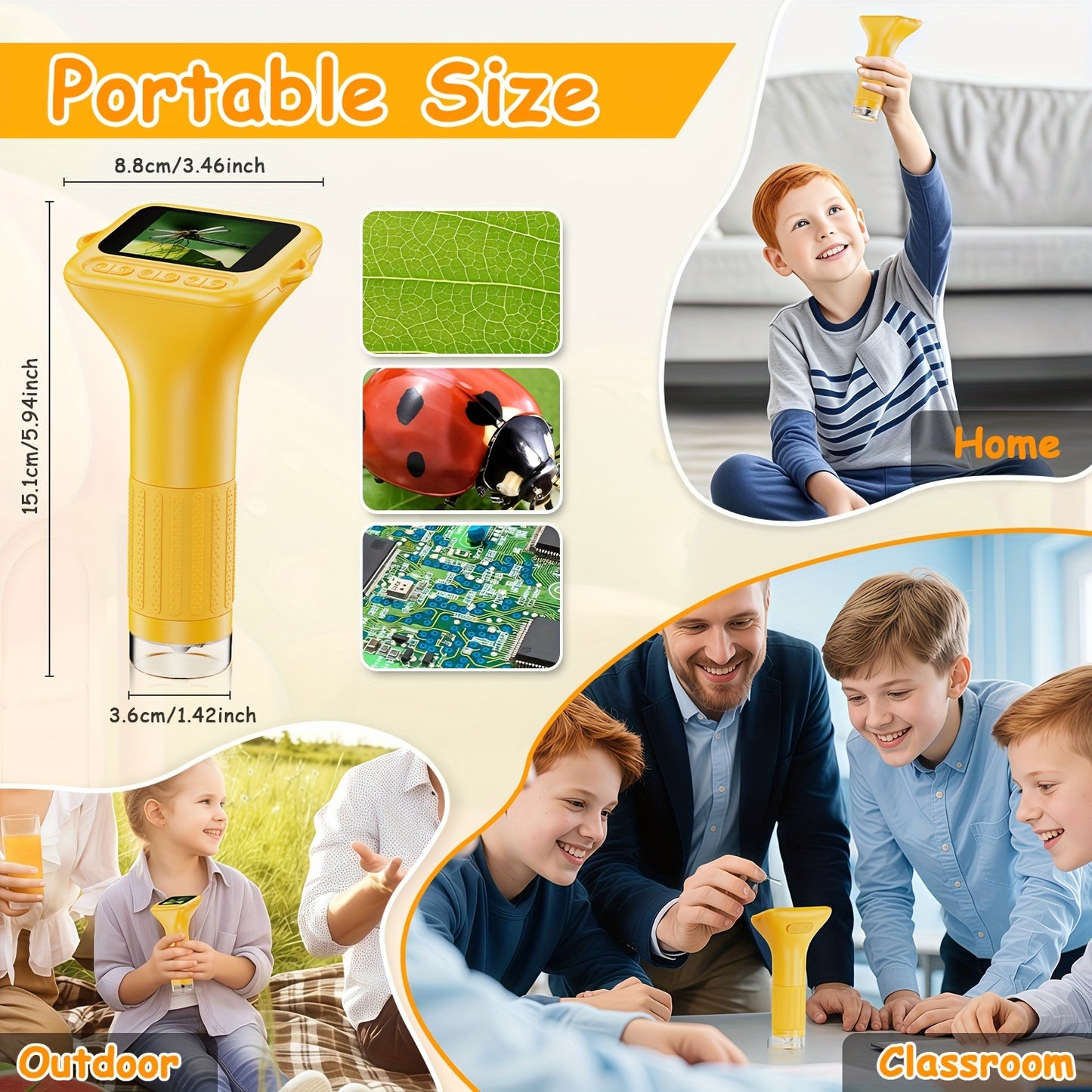 Microscopio digitale portatile RIVGOT con schermo IPS da 2 pollici 1000x, mini microscopio USB portatile tascabile HD compatibile con PC per l'educazione scientifica, regalo di compleanno divertente, giocattolo adatto per bam