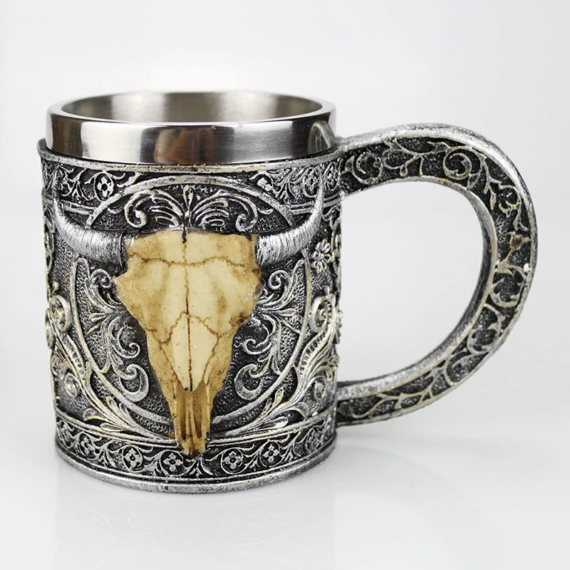 Tazza con teschio in acciaio inossidabile Morte vichinga