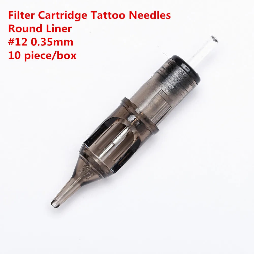 10 pz/lotto Cartuccia del Filtro Originale Aghi Per Tatuaggio Round Liner #12 0.35 millimetri Sistema di Membrana Aghi per Cartuccia Macchina Grip