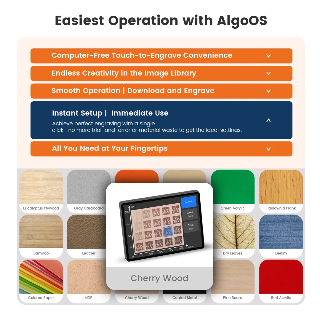 AlgoLaser DIY KIT MK2 Incisore laser Potenza di uscita 10 W, touch screen a colori da 3,5", controllo offline dell'app, strumento di taglio per incisore fai da te