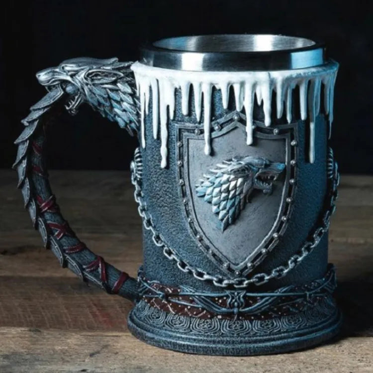Tazza Birra vichinga in resina e in acciaio inossidabile