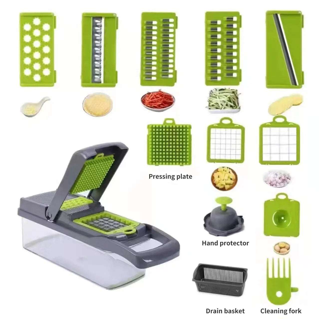 Affettatrice di Verdure Multifunzionale ,Trituratori Affettatrice Con Cesto di Frutta Patate Chopper Carota Grattugia