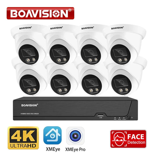4K 8MP 4CH 8CH POE Security Surveillance Camera System Kit AI Face Detection Audio Recording Color Night Vision H.265 NVR Video Set