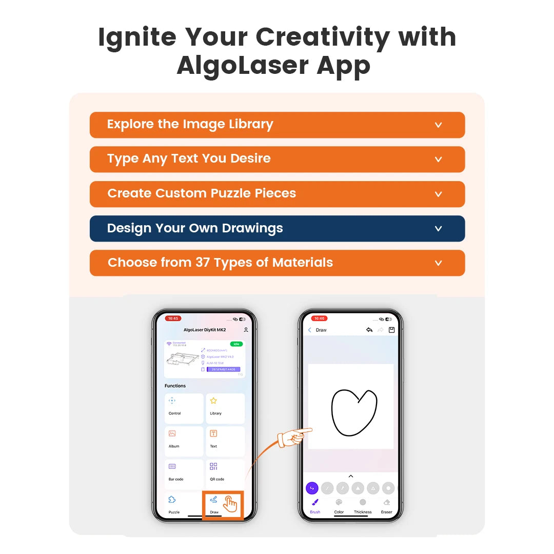 AlgoLaser DIY KIT MK2 Incisore laser Potenza di uscita 10 W, touch screen a colori da 3,5", controllo offline dell'app, strumento di taglio per incisore fai da te
