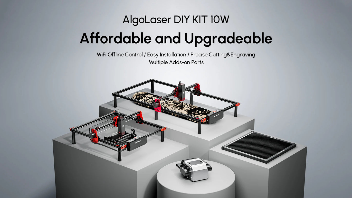 AlgoLaser DIY KIT MK2 Incisore laser Potenza di uscita 10 W, touch screen a colori da 3,5", controllo offline dell'app, strumento di taglio per incisore fai da te