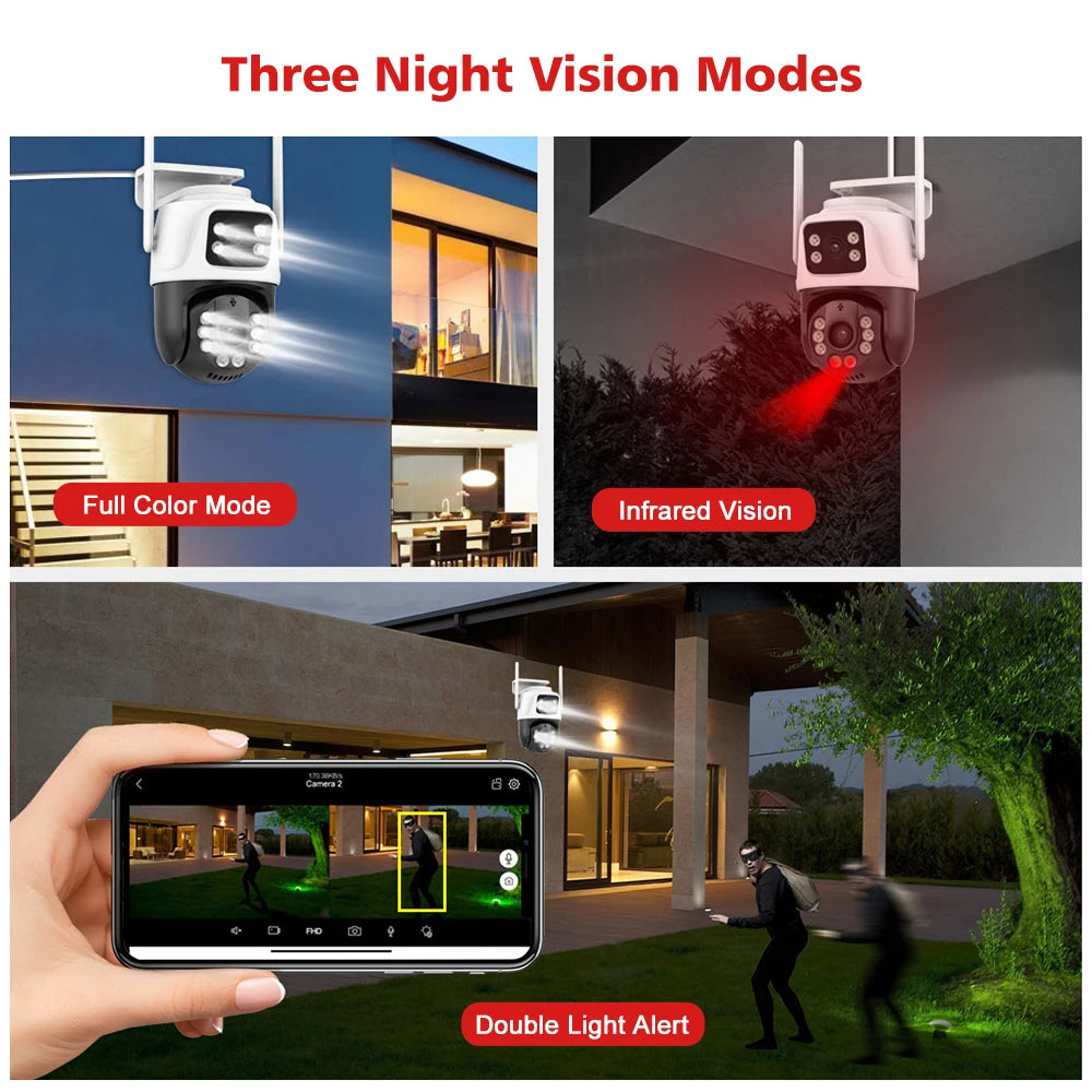Telecamera Wifi da 8 MP PTZ Rilevamento umano esterno Visione notturna a colori Protezione di sicurezza Doppia lente e telecamera di sorveglianza a doppio schermo