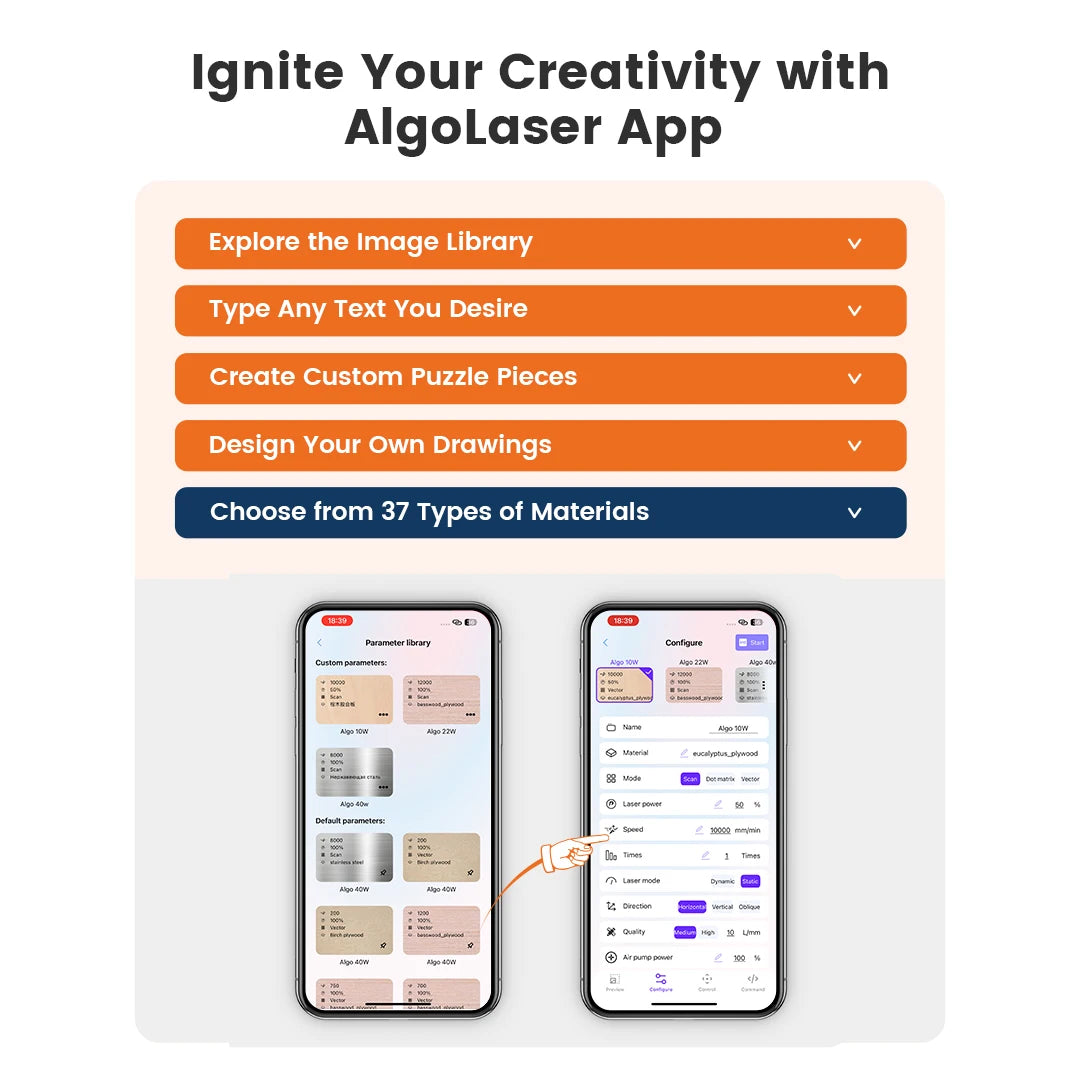AlgoLaser DIY KIT MK2 Incisore laser Potenza di uscita 10 W, touch screen a colori da 3,5", controllo offline dell'app, strumento di taglio per incisore fai da te