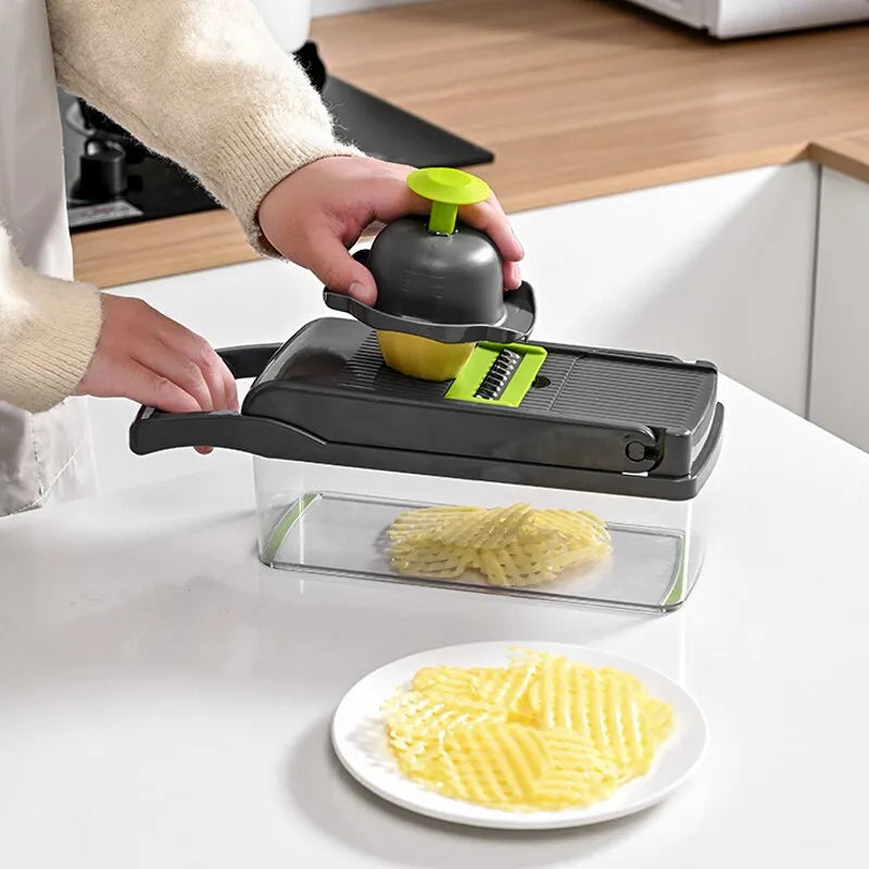 Affettatrice di Verdure Multifunzionale ,Trituratori Affettatrice Con Cesto di Frutta Patate Chopper Carota Grattugia