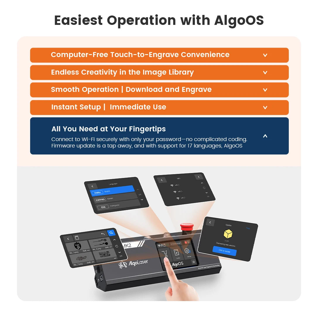 AlgoLaser DIY KIT MK2 Incisore laser Potenza di uscita 10 W, touch screen a colori da 3,5", controllo offline dell'app, strumento di taglio per incisore fai da te