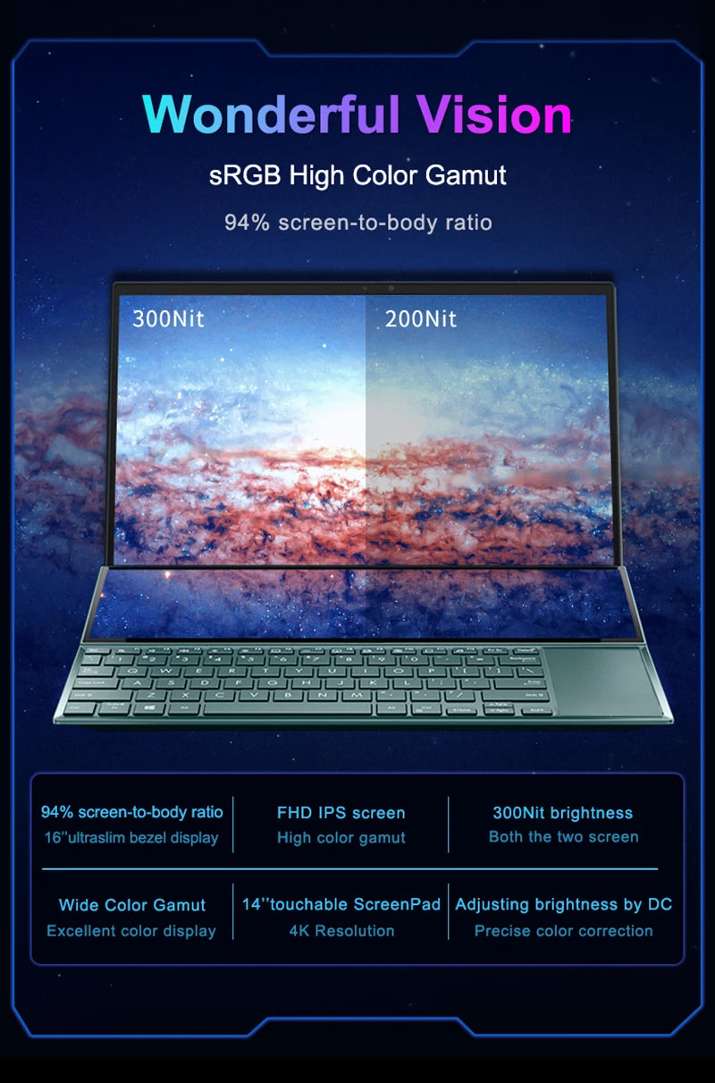 N-one Nbook Fly Laptops 16GB+1T Intel® Core™ i7-10850H Windows 11 Pro Double Screen