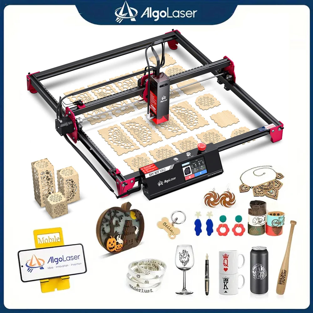 AlgoLaser DIY KIT MK2 Incisore laser Potenza di uscita 10 W, touch screen a colori da 3,5", controllo offline dell'app, strumento di taglio per incisore fai da te