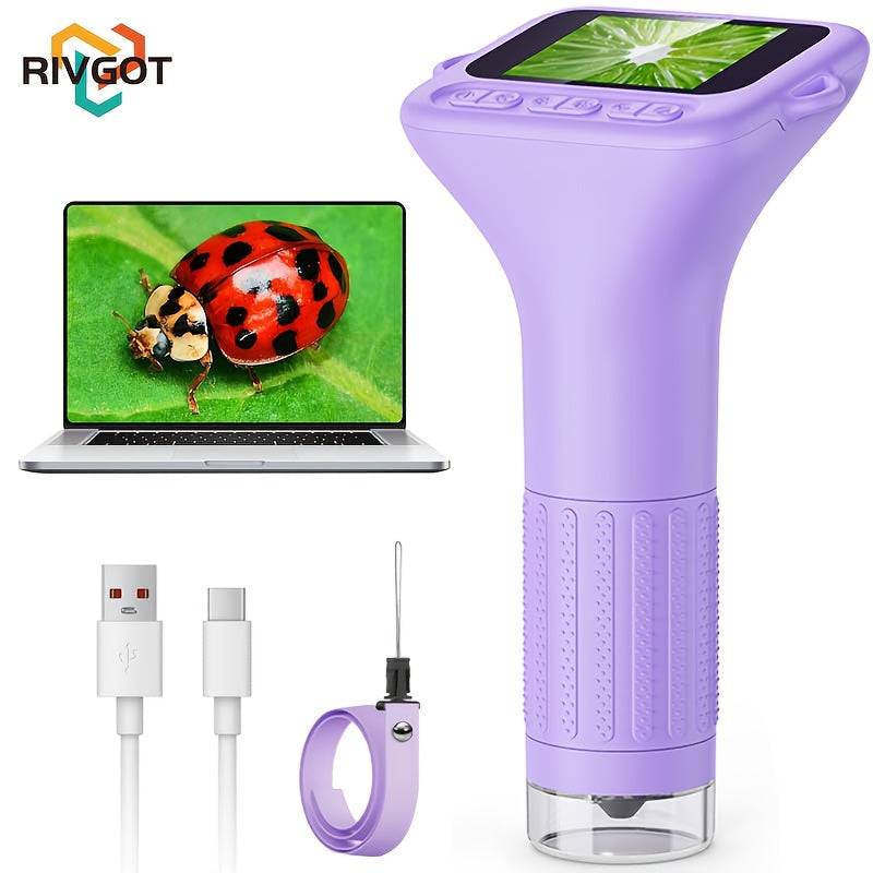 Microscopio digitale portatile RIVGOT con schermo IPS da 2 pollici 1000x, mini microscopio USB portatile tascabile HD compatibile con PC per l'educazione scientifica, regalo di compleanno divertente, giocattolo adatto per bam