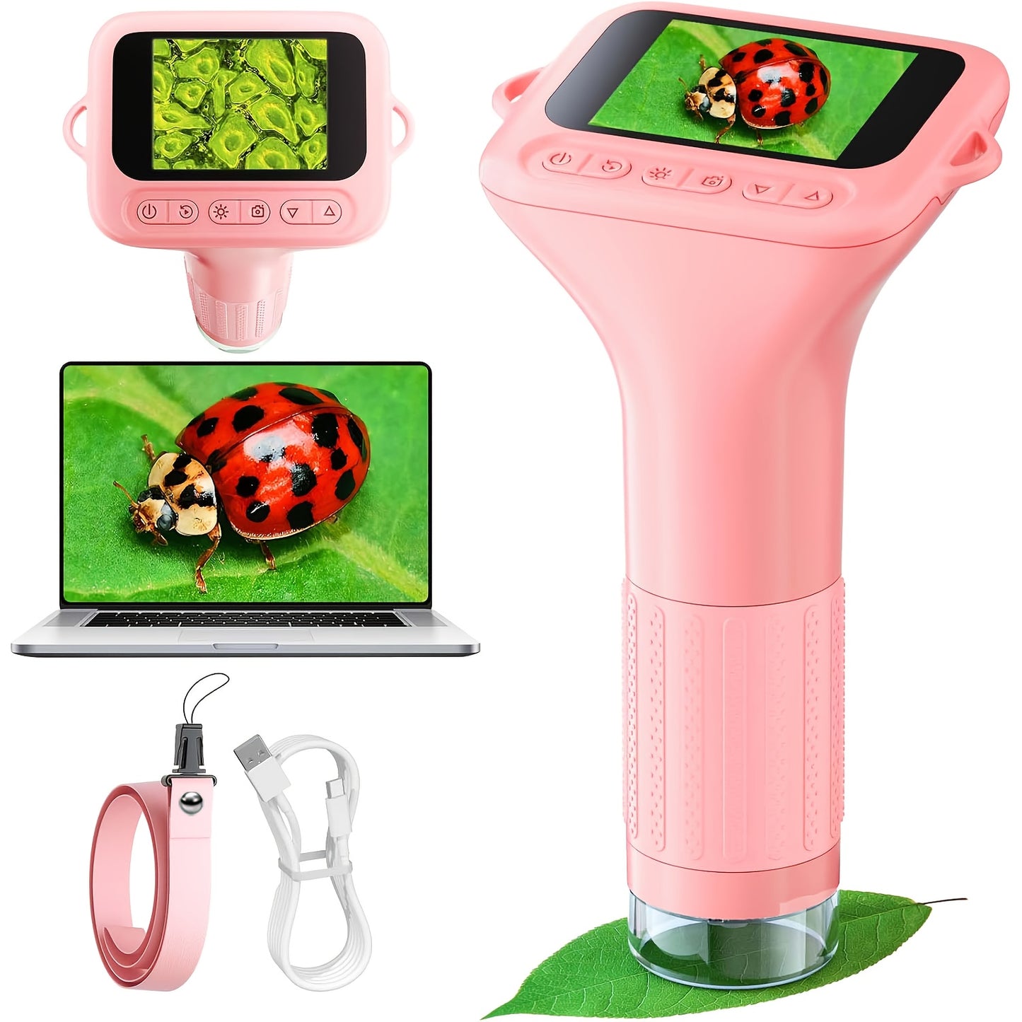 Microscopio digitale portatile RIVGOT con schermo IPS da 2 pollici 1000x, mini microscopio USB portatile tascabile HD compatibile con PC per l'educazione scientifica, regalo di compleanno divertente, giocattolo adatto per bam