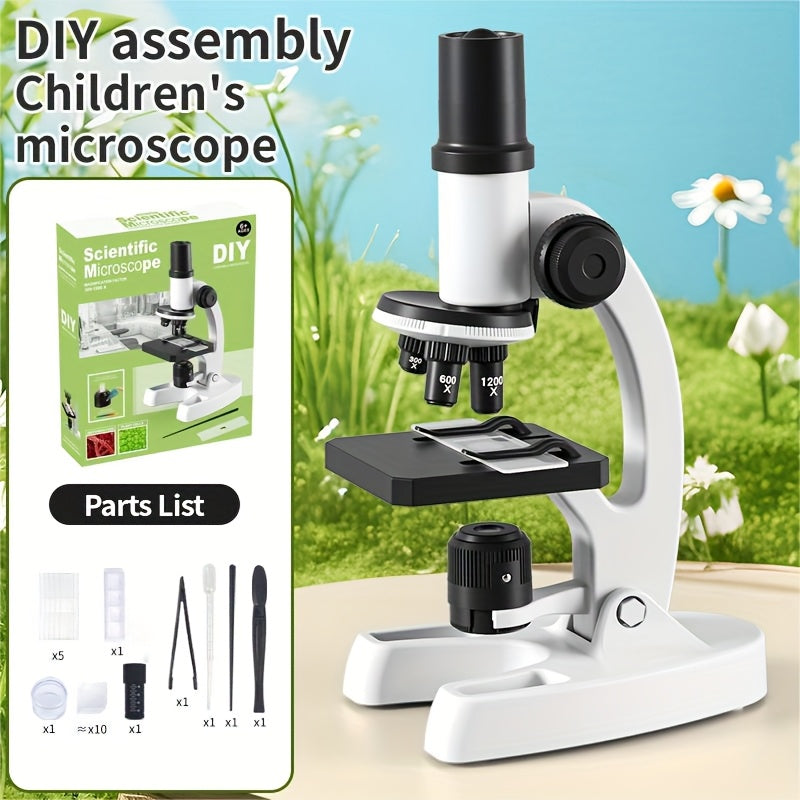 Kit microscopio didattico specifico per studenti - Microscopio scientifico con zoom 300X-1200X per uso interno, esterno e in laboratorio - Materiale PC resistente, ideale per biologia e tecniche di laboratorio, accessori per