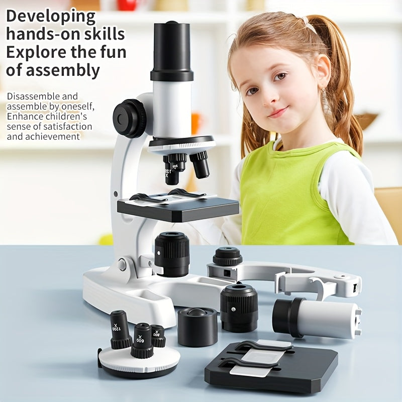 Kit microscopio didattico specifico per studenti - Microscopio scientifico con zoom 300X-1200X per uso interno, esterno e in laboratorio - Materiale PC resistente, ideale per biologia e tecniche di laboratorio, accessori per