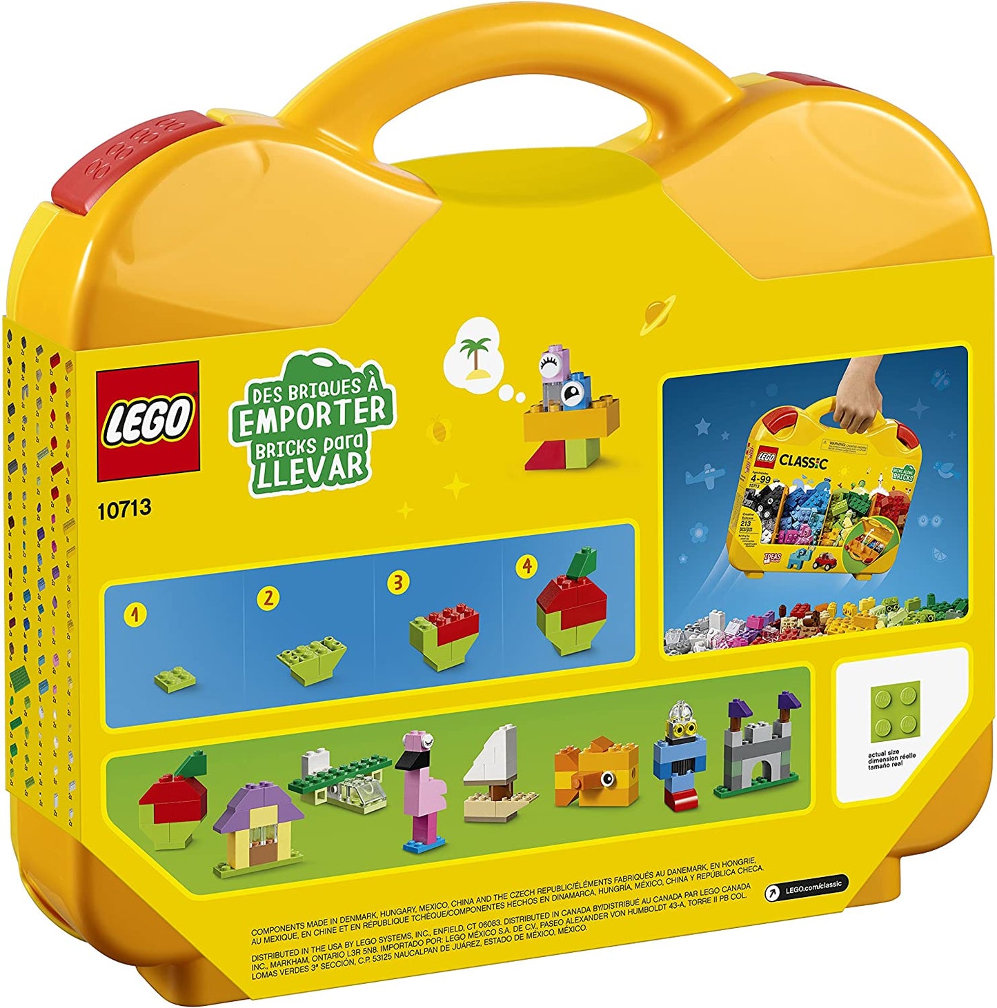 LEGO 10713 Classic Creative Suitcase Building Kit 213 PiecesSPECIFICATIONSOrigin: Mainland ChinaBrand Name: LEGOmattoncino LegoIntermedia WorldI'M'"WorldLEGO 10713 Classic Creative Suitcase Building Kit 213 Pieces
