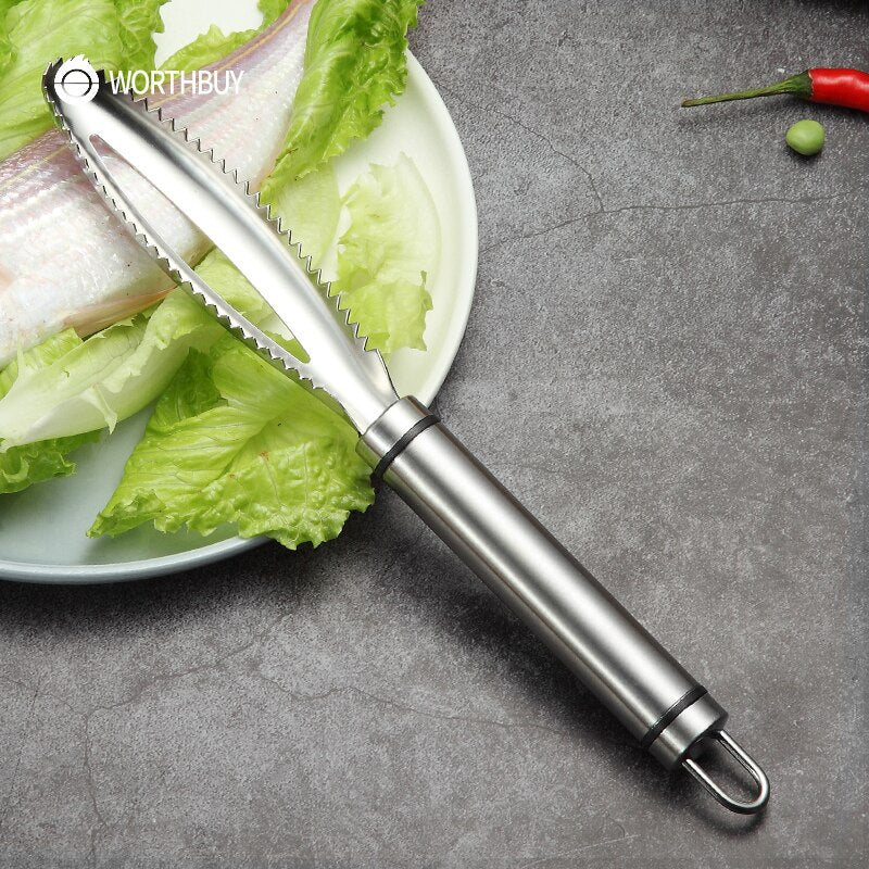 WORTHBUY 18/8 Stainless Steel Fish ScalerSPECIFICATIONSType: Seafood ToolsSuitable Occasions: Kitchen And Home,RestaurantStyle: ChineseSize: 23 x 3cmSeafood Tools Type: Seafood Crackers & PicksOrigin: M1InterMedia WorldI'M'"WorldWORTHBUY 18/8 Stainless Steel Fish Scaler