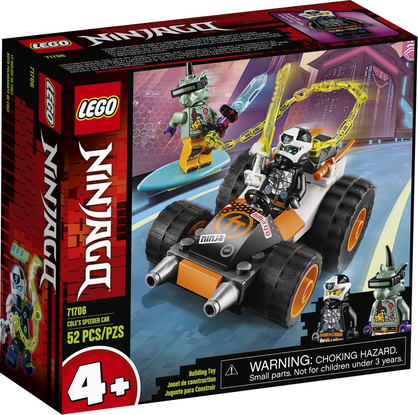 LEGO & NINJAGO Cole’s Speeder Car 71706 Ninja Car Building Kit (52SPECIFICATIONSWarning: 4+Recommend Age: 12+y,18+,14+yPlastic Type: ABSPlastic Block Shape: Self-Locking BricksOrigin: Mainland ChinaModel Number: 71706Material: Plasmattoncino LegoIntermedia WorldI'M'"WorldSpeeder Car 71706 Ninja Car Building Kit (52 Pieces)