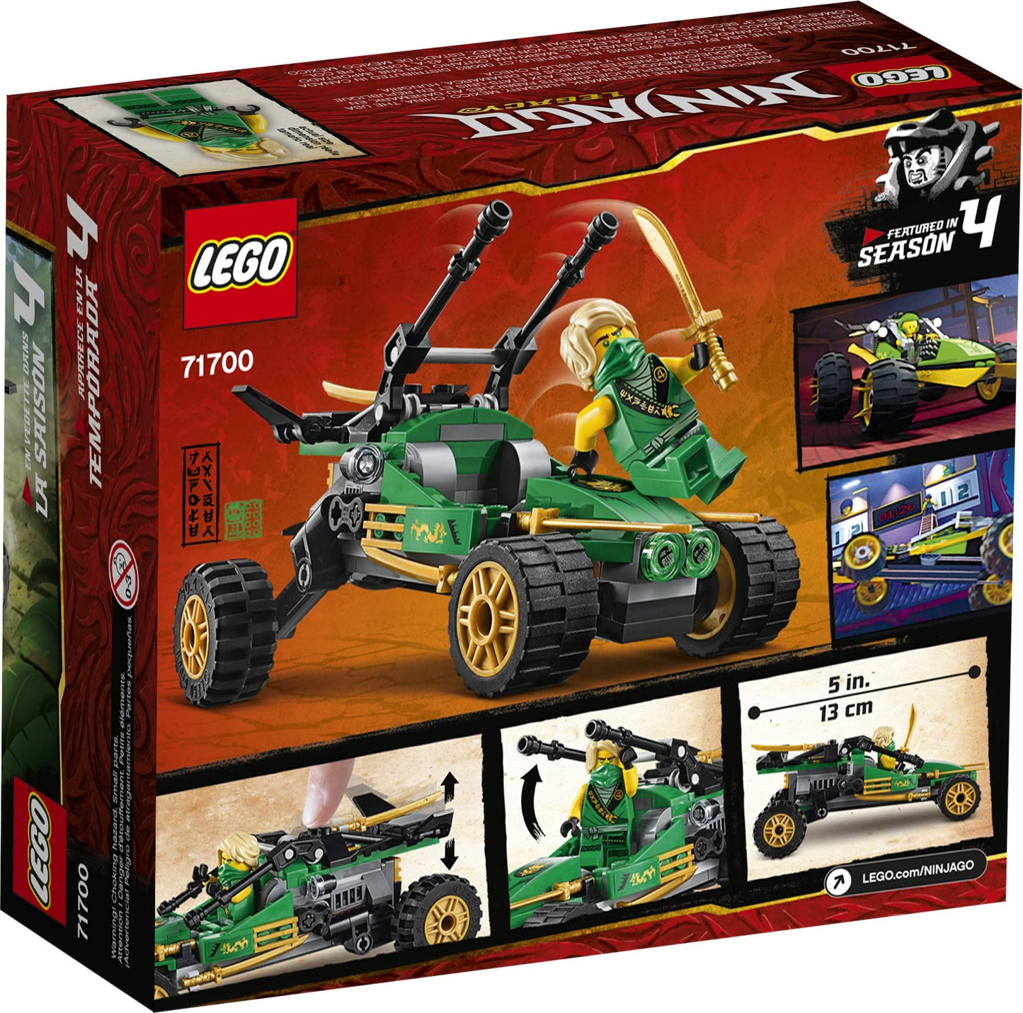 LEGO & NINJAGO Legacy Jungle Raider 71700SPECIFICATIONSWarning: 7+Recommend Age: 12+y,18+,14+yPlastic Type: ABSPlastic Block Shape: Self-Locking BricksOrigin: Mainland ChinaModel Number: 71700Material: Plasmattoncino LegoIntermedia WorldI'M'"WorldLEGO & NINJAGO Legacy Jungle Raider 71700