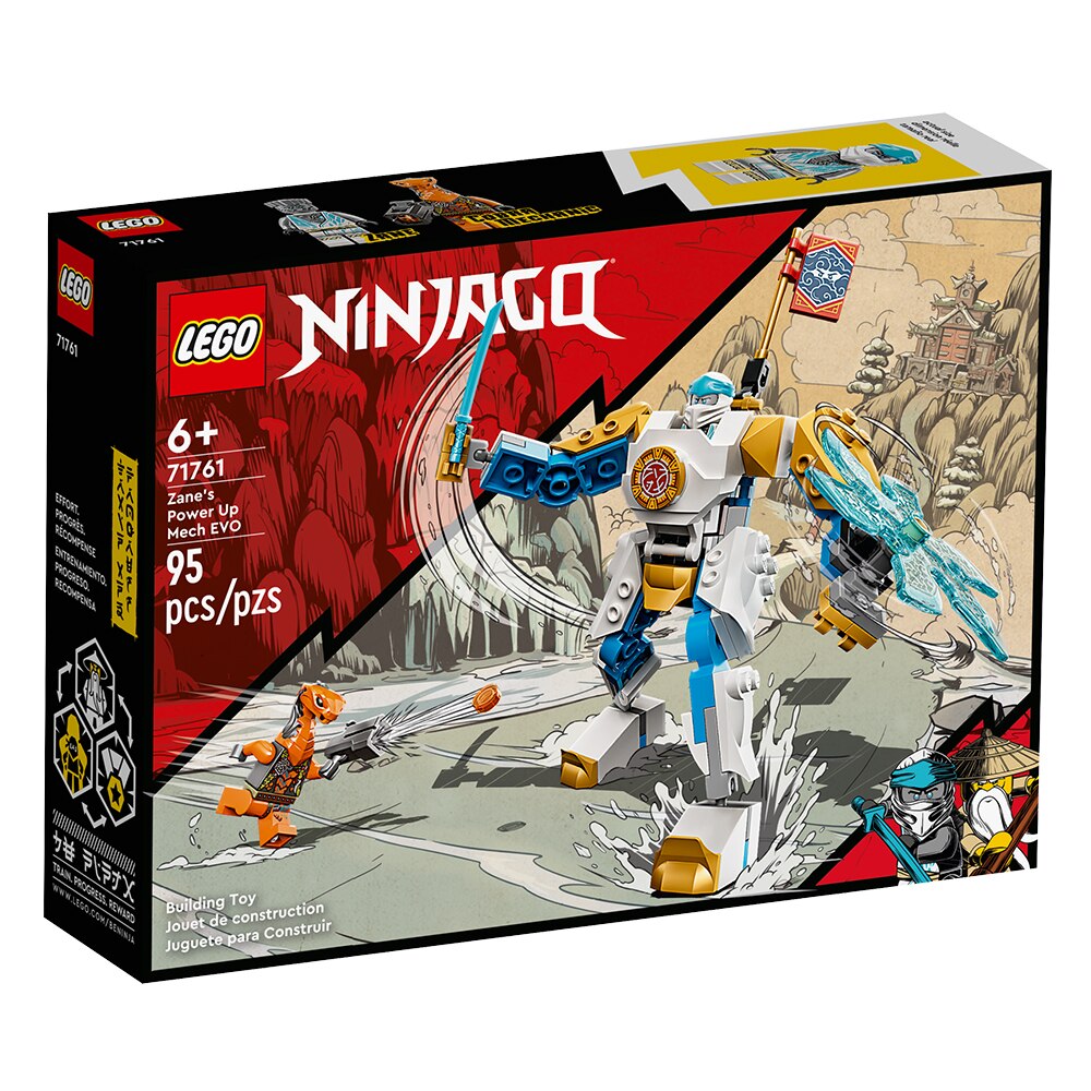 LEGO & Ninjago Zane’s Power Up Mech EVO 71761SPECIFICATIONSWarning: 6+yRecommend Age: 12+yPlastic Type: ABSPlastic Block Shape: Irregular ShapePhysical size: 12cm highPackaging size: 19.1cm x 14.1cm x 4.6cmOrigmattoncino LegoIntermedia WorldI'M'"WorldLEGO & Ninjago Zane’