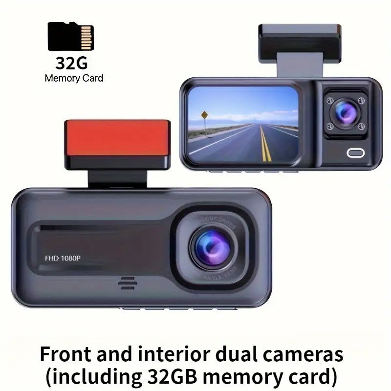 Tripla Fotocamera HD Visione Notturna - Scatola Nera DVR Auto a 3 Canali con Obiettivi Integrati Anteriore/Posteriore, Registrazione 1.3MP, Video in Loop 24h e Funzione Infrarossi