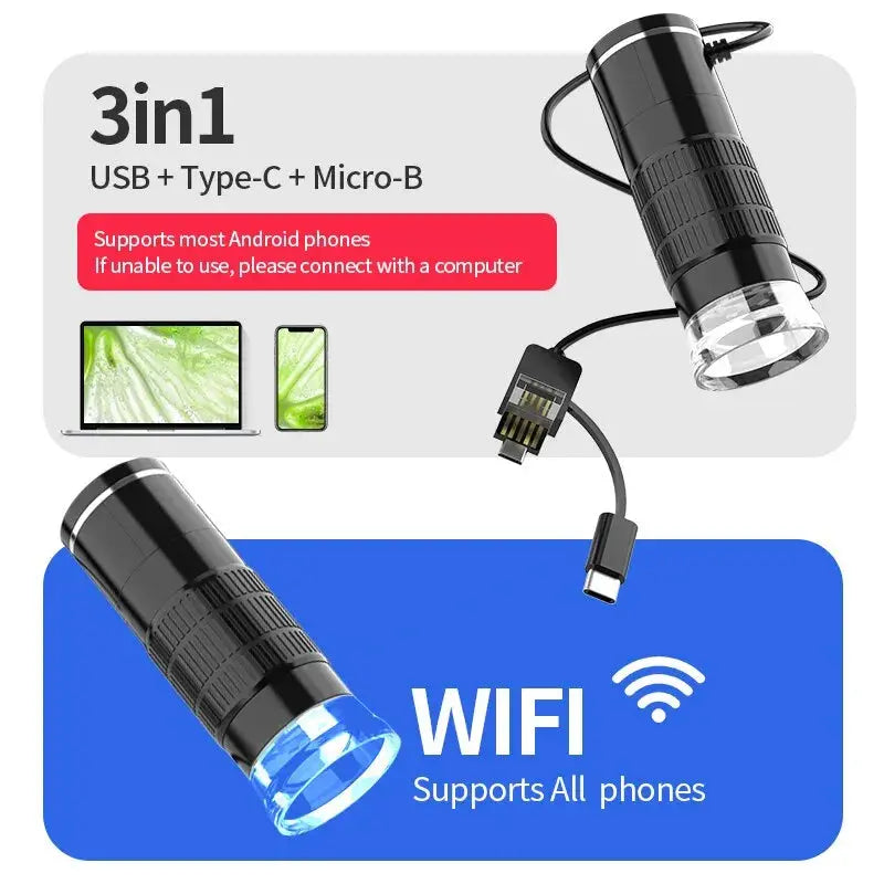 Microscopio digitale wireless Ingrandimento 50X-1000X Microscopi USB portatili con supporto flessibile per iPhone Android PC - Image #3