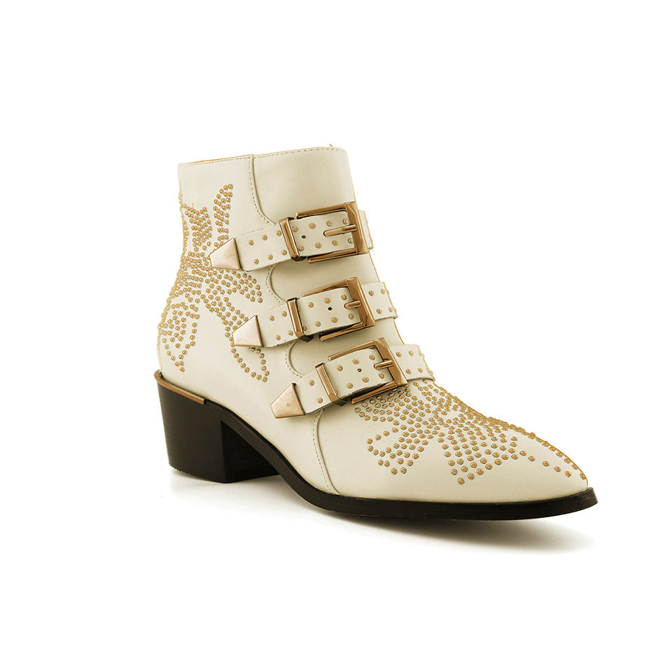 CARMEN Chloe Gold Studded Leather Ankle Boots