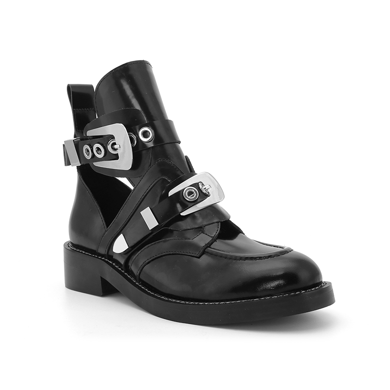 Exclusive - WOMEN-CRUSH Black Cutout Boots - Silver Buckles