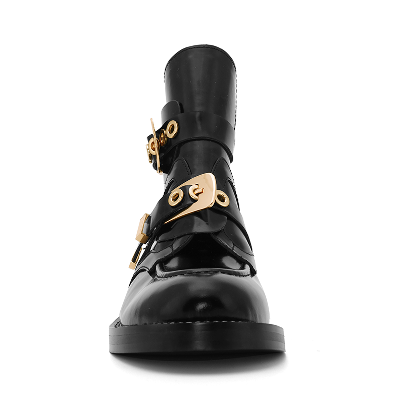 Exclusive - WOMEN-CRUSH Black Cutout Boots - Gold Buckles