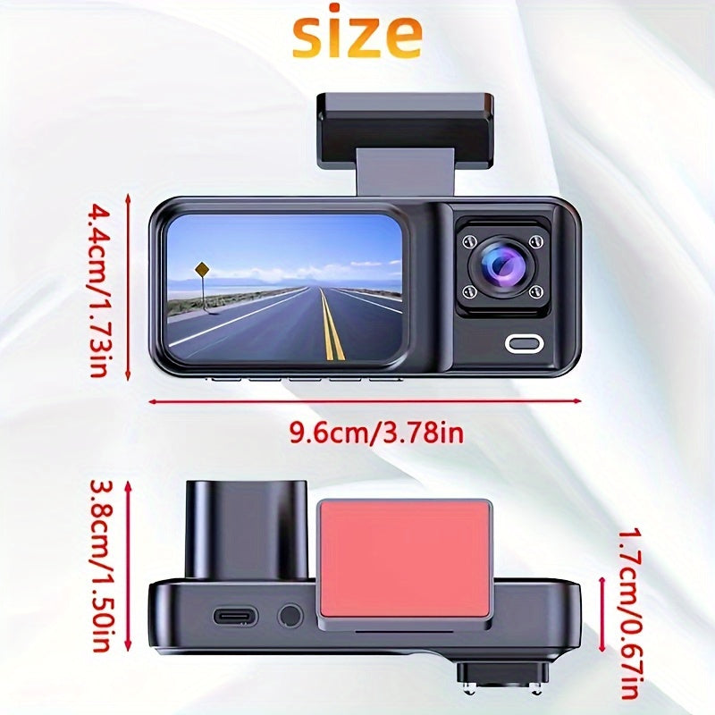 Tripla Fotocamera HD Visione Notturna - Scatola Nera DVR Auto a 3 Canali con Obiettivi Integrati Anteriore/Posteriore, Registrazione 1.3MP, Video in Loop 24h e Funzione Infrarossi