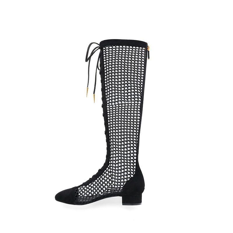 CHOLE Lace Up Knee High Mesh Summer Boots