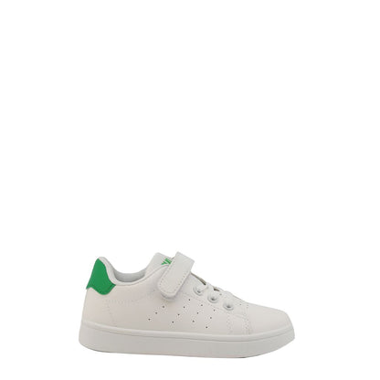 Scarpa sportiva bambino bianco verde con punta tonda e strappo