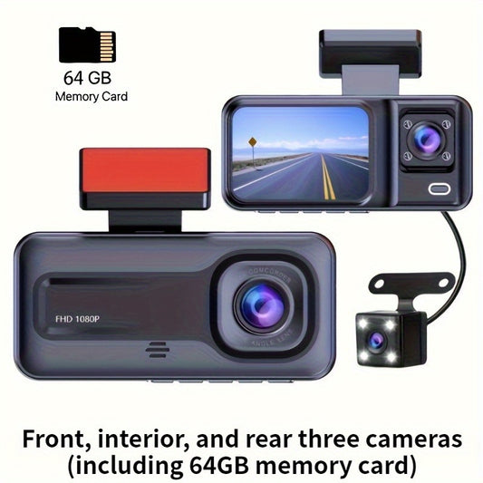 Tripla Fotocamera HD Visione Notturna - Scatola Nera DVR Auto a 3 Canali con Obiettivi Integrati Anteriore/Posteriore, Registrazione 1.3MP, Video in Loop 24h e Funzione Infrarossi