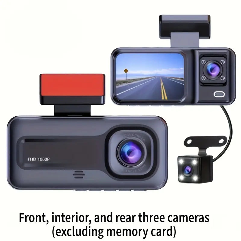 Tripla Fotocamera HD Visione Notturna - Scatola Nera DVR Auto a 3 Canali con Obiettivi Integrati Anteriore/Posteriore, Registrazione 1.3MP, Video in Loop 24h e Funzione Infrarossi