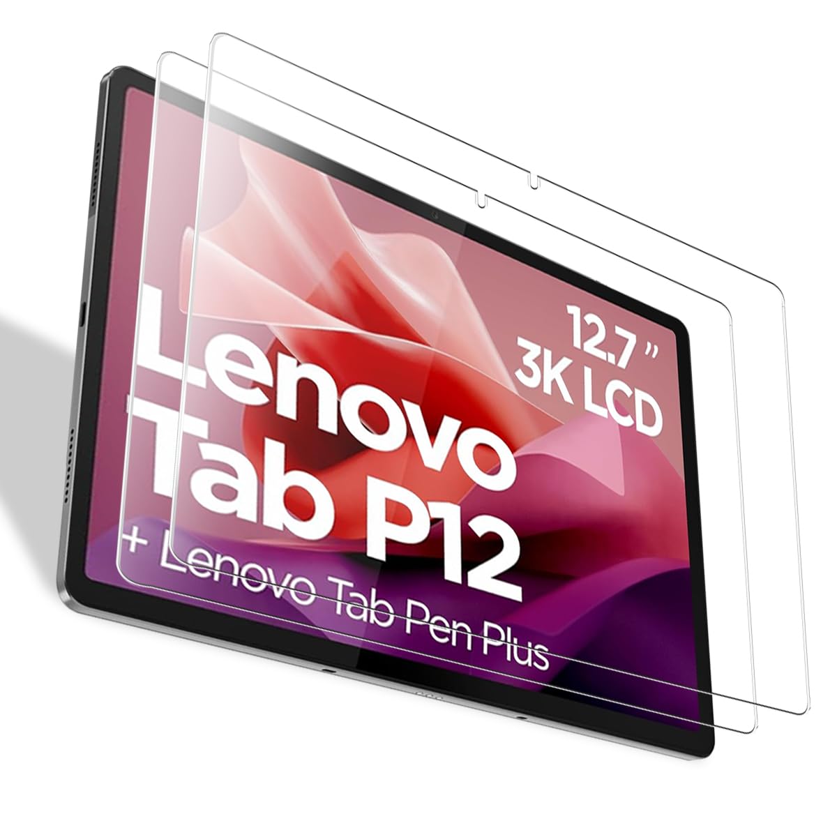 Vetro Temperato per Lenovo Tab P12 12.7", Trasparente Pellicola in Vetro Temperato, Durezza 9H, 2 Pezzi,