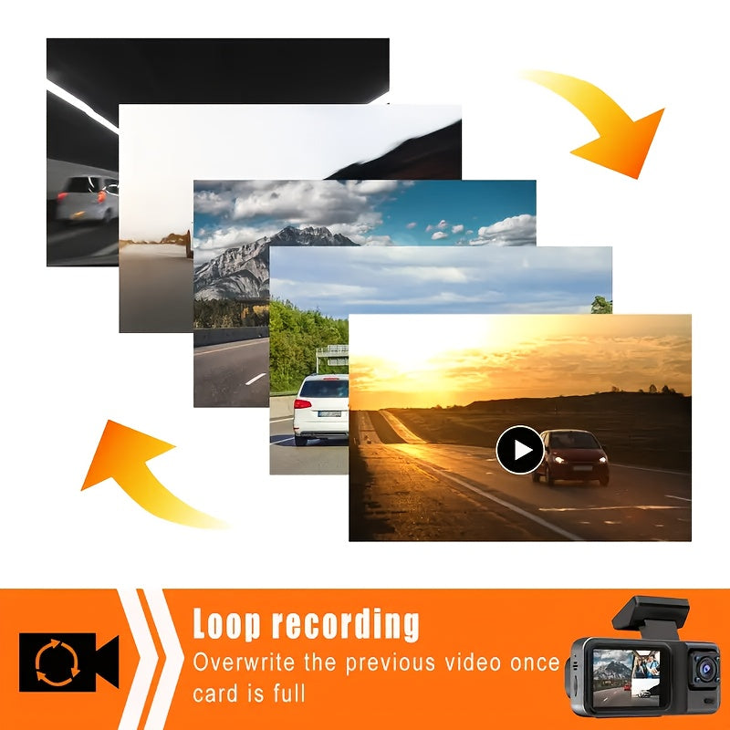 Tripla Fotocamera HD Visione Notturna - Scatola Nera DVR Auto a 3 Canali con Obiettivi Integrati Anteriore/Posteriore, Registrazione 1.3MP, Video in Loop 24h e Funzione Infrarossi