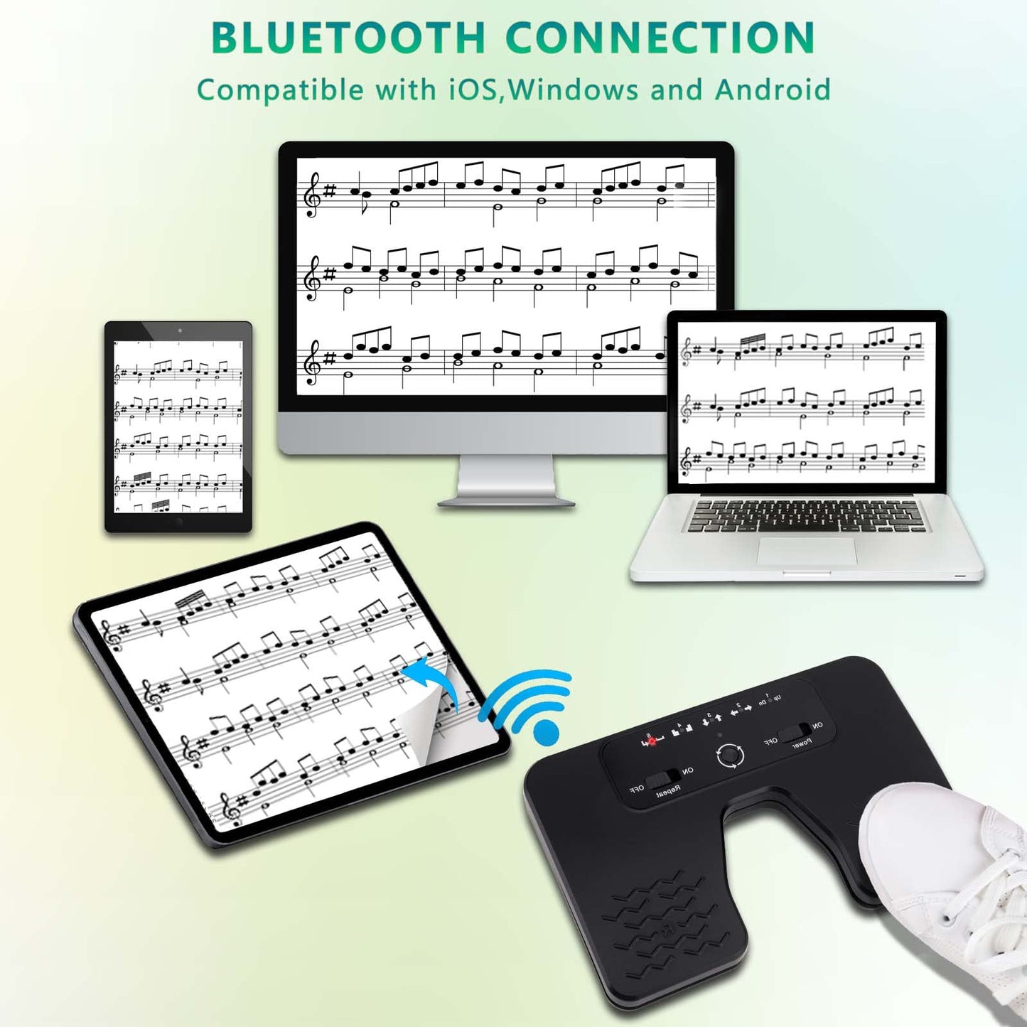 Pedale girapagina Bluetooth Tavsou per tablet smartphone ricaricabile .