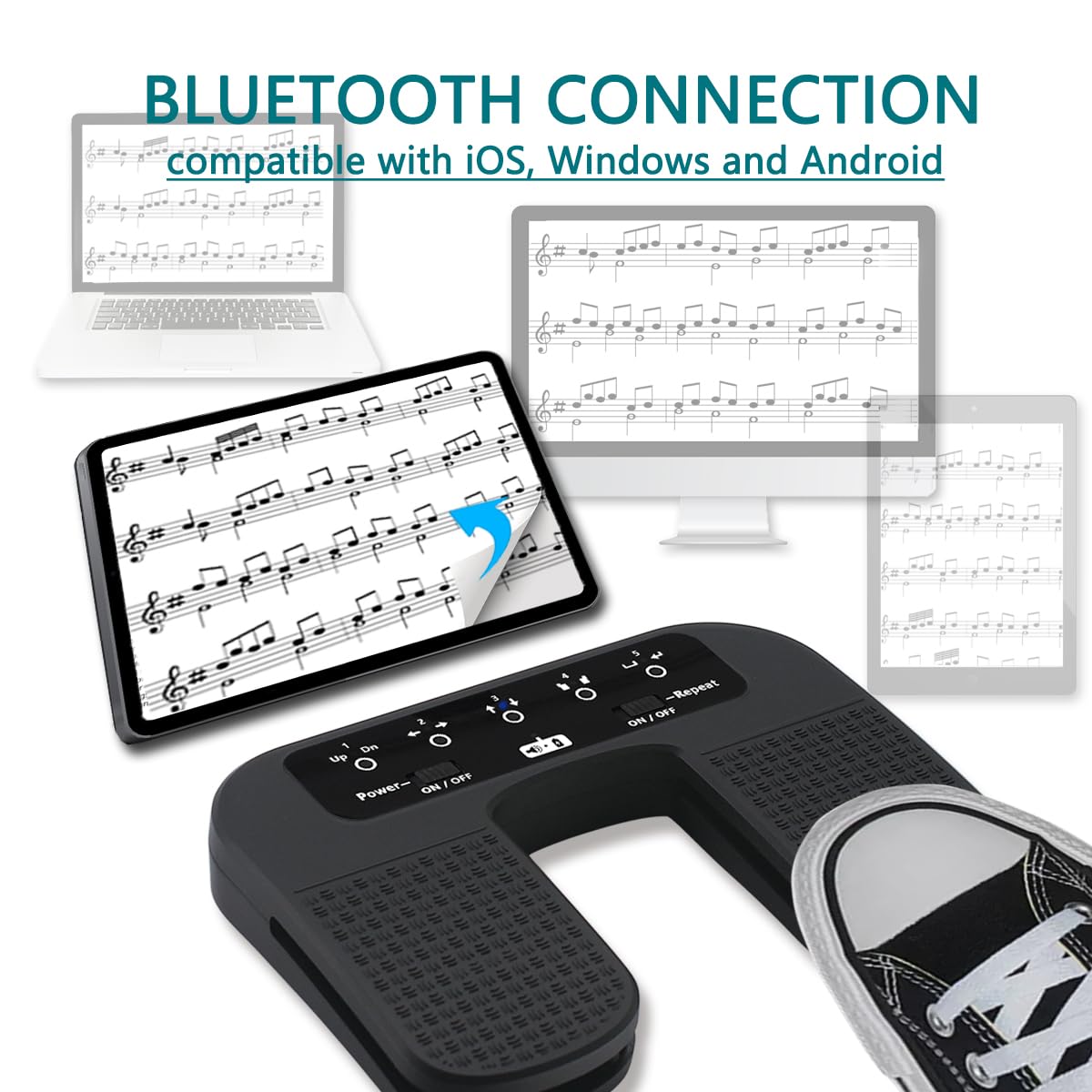 Pedale girapagina Bluetooth Tavsou per tablet smartphone ricaricabile .