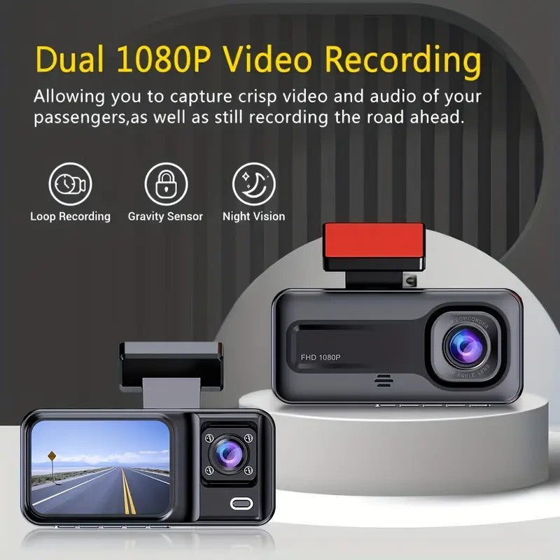 Tripla Fotocamera HD Visione Notturna - Scatola Nera DVR Auto a 3 Canali con Obiettivi Integrati Anteriore/Posteriore, Registrazione 1.3MP, Video in Loop 24h e Funzione Infrarossi