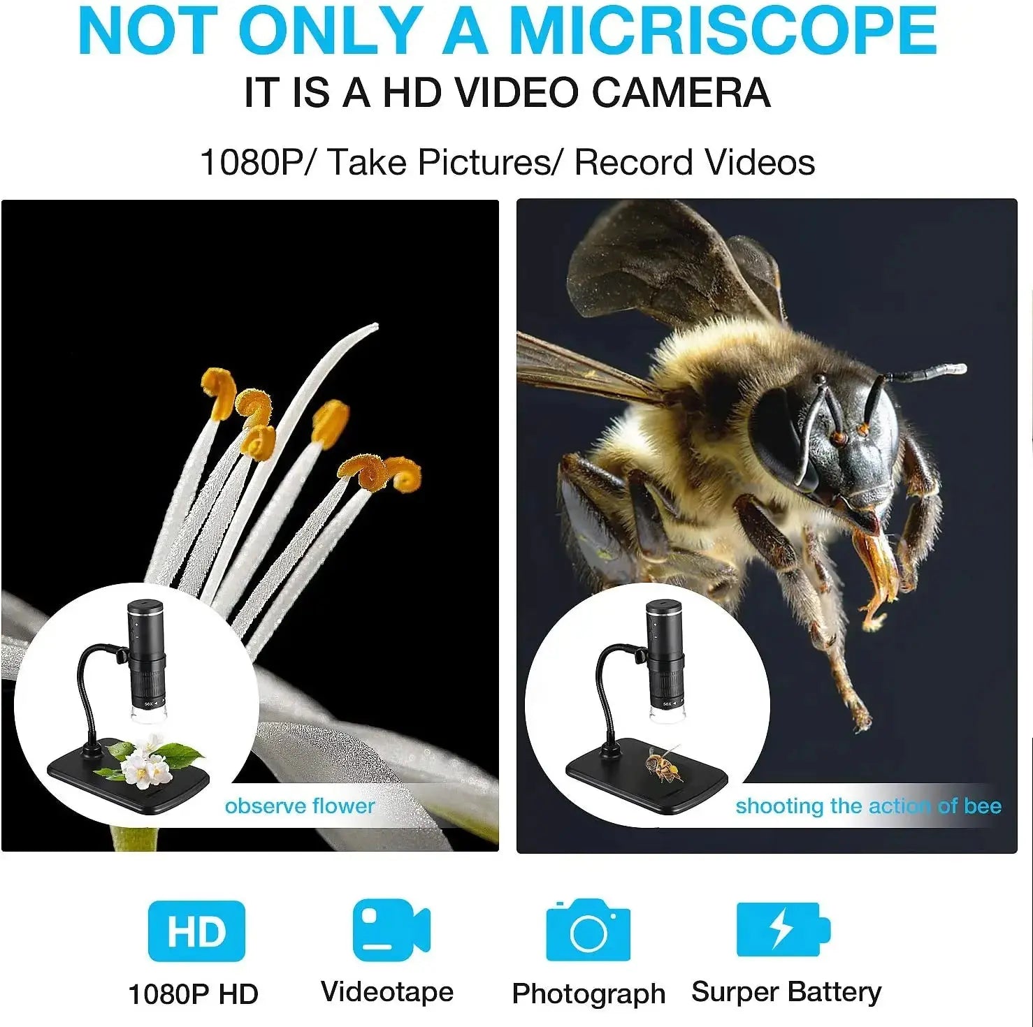 Microscopio digitale wireless Ingrandimento 50X-1000X Microscopi USB portatili con supporto flessibile per iPhone Android PC - Image #4